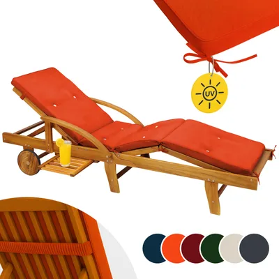 Produktbild von DETEX® Auflage Liege wetterfest UV-beständig Schlaufen Zugband 5cm Dicke Polster Gartenmöbel Sonnenliege Gartenliege 195x55x5cm Zierknöpfe Orange