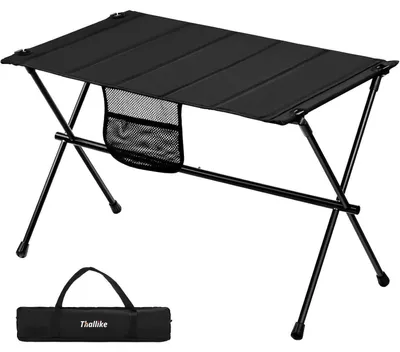Produktbild von Campingtisch Klappbar Aluminium Ultraleicht Tragbar mit Tragetasche und Netztasche Picknick Garten Reisen Schwarz