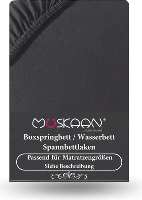 Produktbild von Premium Jersey Spannbettlaken 140x200 cm - 160x220 cm + 40 cm Boxspringbett mit Elasthan schwarz