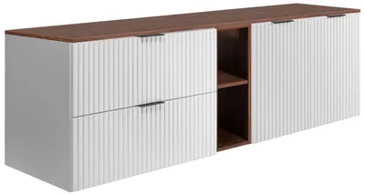 Obrázek produktu pro Závěsná skříňka do koupelny s umyvadlovou deskou, bílá / ořech, 180 x 58,6 x 46 cm