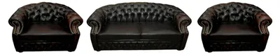Immagine prodotto di Divano Chesterfield marrone scuro in pelle con 2 poltrone