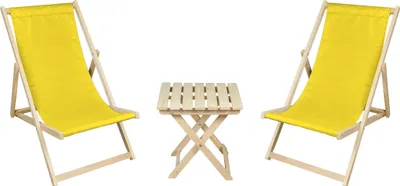 Produktbild von 2 x Liegestuhl + Beistelltisch Strandliege Holz Sonnenliege Gartenliege Gartentisch Gelb