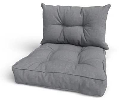 Productafbeelding van Set van 2 tuinaccessoires: een zitkussen van 60x60x10 cm en een rugkussen van 60x40x10 cm. Waterafstotende loungekussens, geschikt voor rieten meubels en palletbanken, kleur: grijs