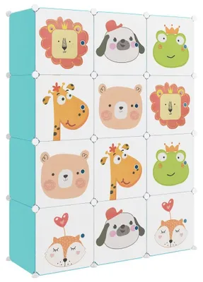Image de Armoire modulaire pour enfants avec 12 compartiments, de couleur verte