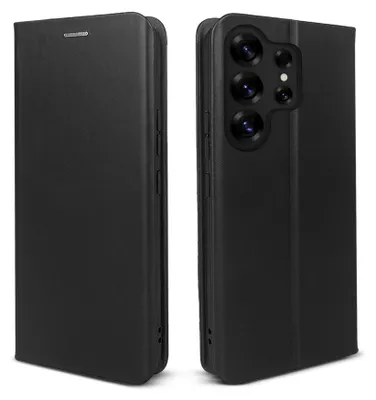 Produktbild von Leder Handyhülle für Samsung Galaxy S25 Ultra Echtleder Lederhülle Klapp Cover Hülle Case Kartenfach RFID Schutz Farbe: Schwarz
