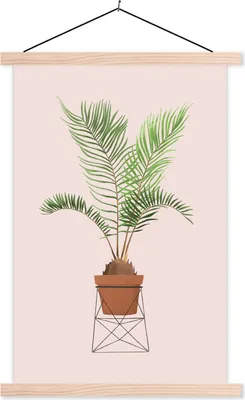 Produktbild von MuchoWow® Textilposter Pflanze - Palme - Pastell - Rosa 60x90 cm mit holzfarbenen Rahmen - Textil
