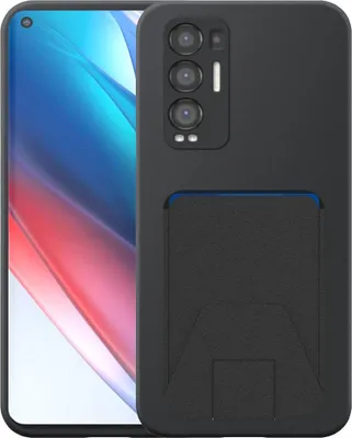 Image de Adaptée à la coque du téléphone Oppo Find X3 Neo avec porte-cartes en cuir ajustable - Coque arrière flexible en silicone TPU avec porte-cartes en cuir ajustable - Noir - Smartphonics