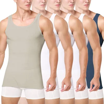 Produktbild von Unterhemd Herren 5er Pack Tank Top Baumwolle Weiß Marine Grau XL