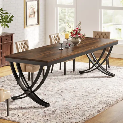 Produktbild von Tribesigns Rechteckiger Esstisch für 6-8 Personen, 200 cm großer Holztisch im Landhausstil mit robusten Metallbeinen und Holzplatte (nur Tisch)