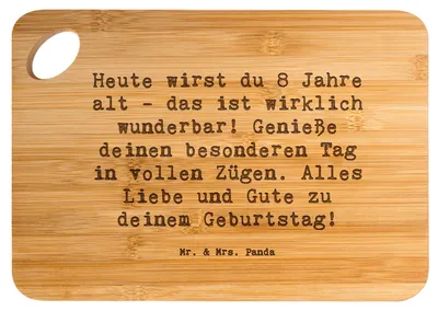 Produktbild von Mr. & Mrs. Panda Schneidebrett Spruch 8. Geburtstag Feier - Transparent - Geschenk, Frühstücksbrettchen, Küchenbrett, Spaß, Geburtstagsparty, Happy Birthday, 8 Jahre alt