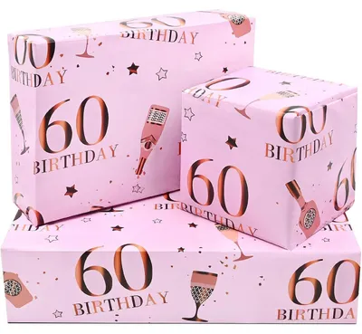 Immagine prodotto di Carta da regalo per il 60° compleanno, color rosa oro, confezione da 5 fogli, dimensioni 50 x 70 cm