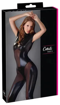 Productafbeelding van Cottelli PARTY - Zwarte jumpsuit met korte mouwen en elegante details, maat XL