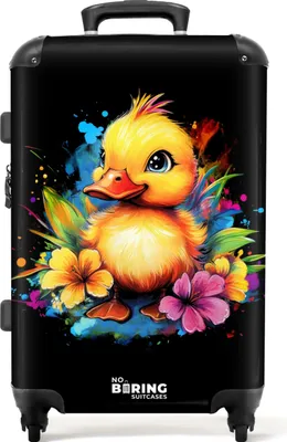 Produktbild von NoBoringSuitcases.com® Großer Koffer - Ente mit tropischen Blumen - Kombinationsschloss TSA - Hartschalen Trolley 4 Rollen - 72 liter - Reisekoffer - 66 cmKoffer Mittelgroß 67x43x25 cm, 72L,