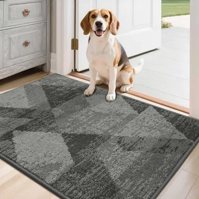 Image de Paillasson intérieur, motif carreaux, gris, 60 x 90 cm