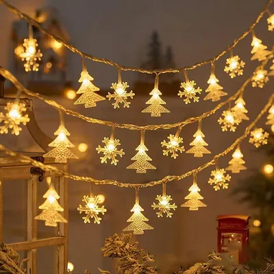 Schneeflocken-Feenlichter, 40 warmweiße LEDs, 3 m, batteriebetrieben