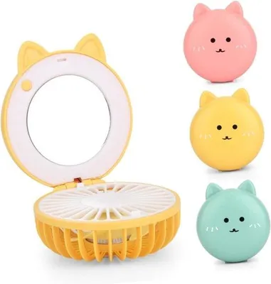 Produktbild von VHV - Spiegelventilator - Mini-Ventilator mit Spiegel - USB-aufladbar - verstellbar - mit LED-Beleuchtung - leise - ideal für Make-up, Reise, Tasche, Schreibtisch