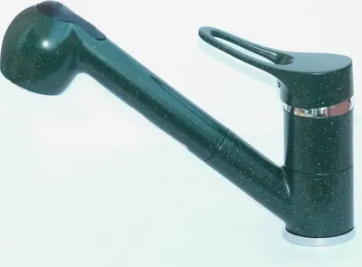 A kitchen faucet with a pull-out spray head, shown against a white background.
