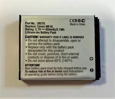 Produktbild von Peter Hadley NB-6L Lithium Ionen (Li-Ion) Akku fÃ1/4r Digitalkamera, 850 mAh Kapazität, Akkutyp Canon NB-6L