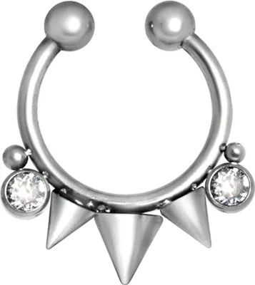Produktbild von Karisma Fake Shiny Septum Clicker Nasenpiercing Spizen Piercing-Ring mit Kristallsteine in Weiss Edelstahl 316L