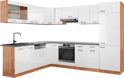 Produktbild von Eckküche Vicco R-Line Weiß Hochglanz/Goldkraft Eiche 287 x 60 cm , AP Anthrazit, Model 43300