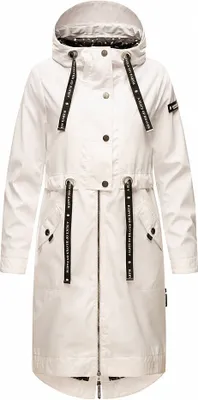 Navahoo Damen Mantel Übergangs Jacke Lang Parka Freizeit Casual Kapuze Josinaa Weiß Gr. 40 - L