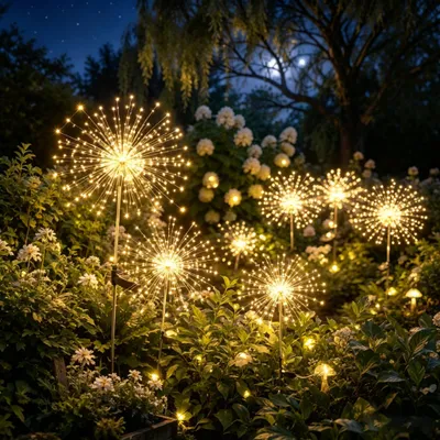 Produktbild von Salcar 2er Set Solarleuchten Garten LED Gartenleuchten Solar Feuerwerk Warmweiß, 8 Modi Solarlampen für außen Pusteblume mit Erdspieß