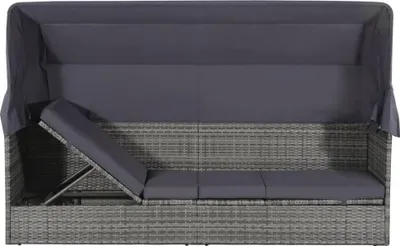 Image de vidaXL Lit de jardin avec baldaquin Gris 205×62 cm Poly rotin