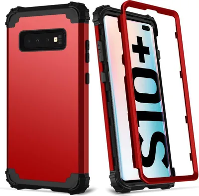 Produktbild von Galaxy S10 Plus Hülle, LaimTop Heavy Duty 3 in 1 Hybrid Hart PC Flexibel TPU Silikon Stossfest Kratzfest Tasche Schutzhülle für Samsung Galaxy S10 Plus Rot