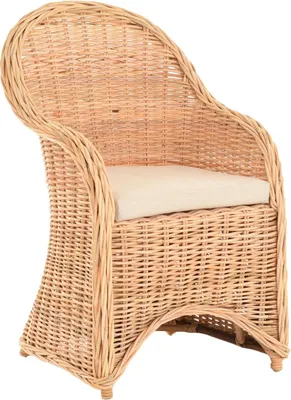 Produktbild von KRINES HOME Esszimmer-Sessel Rattan Rattan Korbsessel Esszimmerstuhl Korb Sessel Korbstuhl mit Armlehne Flechtsessel (Natur Hell, mit Polster)