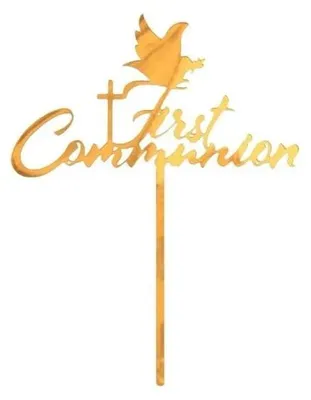 Image de Décoration en acrylique pour gâteau de première communion, dorée - Godan