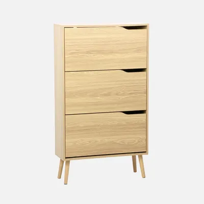 Immagine prodotto di Scarpiera con decoro in legno, 3 ante, Marrone naturale