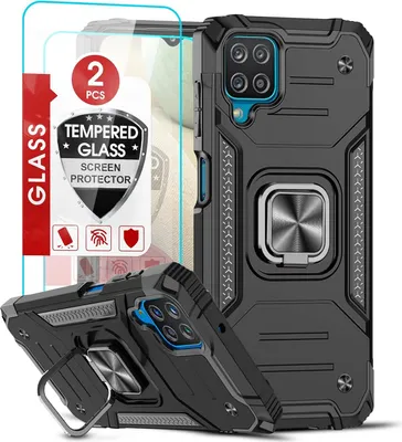 Produktbild von Samsung Galaxy A12/M12 Schwarze Armor-Bumper-Hülle + Gehärtetes Glas