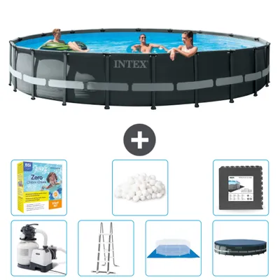 Produktbild von Intex Round Ultra XTR Frame Swimming Pool – 610 x 122 cm – inklusive Pumpe – Leiter – Bodenplane – Abdeckung Wartungspaket - Filterbälle - Bodenfliesen