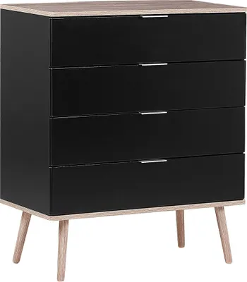 Produktbild von BELIANI Kommode Schwarz/heller Holzfarbton MDF Platte Kiefernholz 40 x 79 x 93 cm Modern Skandinavischer Stil Geräumige Schubladen Wohnzimmer
