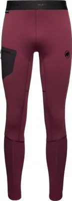 Bordeauxrote Mammut Aconcagua ML Tights lang mit schwarzem Bund und seitlicher Reißverschlusstasche