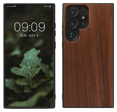 Produktbild von kwmobile Handyhülle für Samsung Galaxy S23 Ultra Hülle Holz - Case mit TPU Bumper - Stoßfestes Hardcase - Schutzhülle Cover in Dunkelbraun