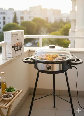 Zdjęcie produktu dla Grill Elektryczny 2w1 Ambiano 2400W – Grilluj na Balkonie i w Domu!