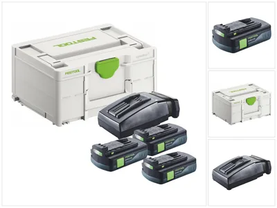 Produktbild von Festool Energie Set 3x BP 18 Li 3,0 C Akku 18 V 3,0 Ah / 3000 mAh Li-Ion ( 3x 577658 ) + TCL 6 Ladegerät ( 201135 ) + Systainer
