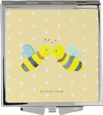 Produktbild von Mr. & Mrs. Panda Kosmetikspiegel Biene Liebe - Gelb Pastell - Geschenk, Mini Spiegel, Handspiegel, Schminkspiegel, Klappbarer, Taschenspiegel, Frauen