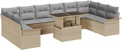 Image de Ensemble de canapé de jardin 11 pcs Beige Poly rotin