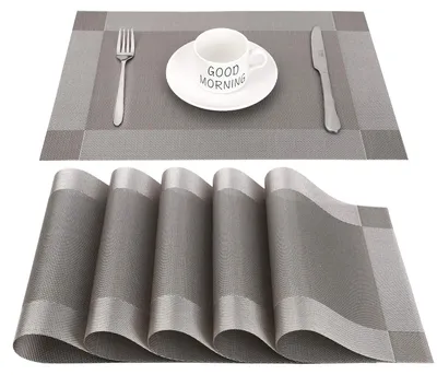 Produktbild von Waschbare Platzsets, grau, 6er-Set, PVC, kratz- und hitzebeständig, rutschfest, für Küche, Haushalt, Restaurant, Esstisch, 45 cm x 30 cm