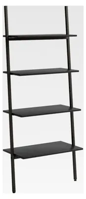 Produktbild von Anlehnregal mit 4 Ablagen, Bücherregal, Büroregal, Standregal, Aktenregal, Leiterregal, Wandregal, Schwarz, 64x34x150,5 cm