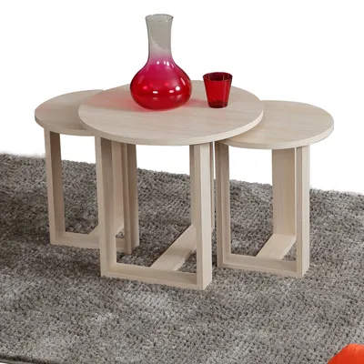 Produktbild von Skye Decor, Mira - Oak, Satztisch (3 Stück), Eiche, 100 % MELAMINBESCHICHTETE SPANPLATTEN, 52 x 52 x 47 cm