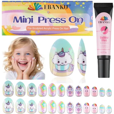 Productafbeelding van Kunstnagels voor kinderen, 24 stuks, zelfklevende nagels, schattige wolkjes, ABS-kunststof, 12 verschillende maten