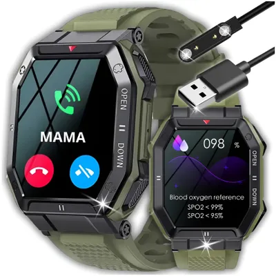 Smartwatch Męski Zegarek Militarny Rozmowy Puls Tętno Ciśnienie Kroki Sen