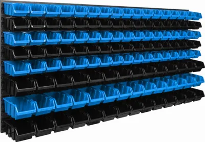 Produktbild von Lagersystem Wandregal 1728 x 780 mm | 127 stck. Box | Stapelboxen Schüttenregal Sichtlagerkästen | Extra Starke Wandplatten | Regal Erweiterbar | Werkstattregal Lagerregal Werkstattwandregal Steckrega