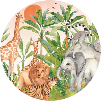 Produktbild von Vorgekleisterte Vliestapete mit riesigen Wandbildern – TIERE IM DSCHUNGEL – 120 x 120 cm