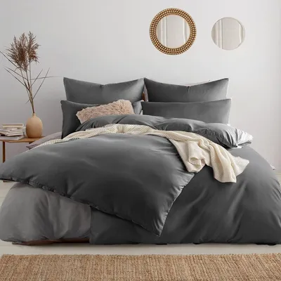 Productafbeelding van Famanu beddengoedset, 4-delig, antraciet, 155x220 cm, microvezel, inclusief 2 kussenslopen van 80x80 cm