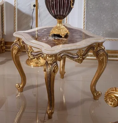 Produktbild von Casa Padrino Luxus Barock Beistelltisch Weiß / Braun / Gold H. 60 cm