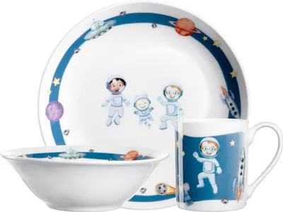 Produktbild von Leonardo Kindergeschirr Bambini Avventura Weltall 3-tlg., Porzellan, Mehrfarbig, 022799